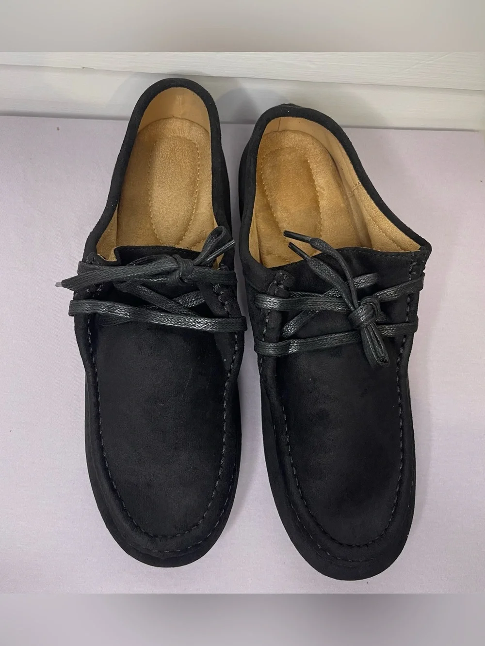 Black Loafers Moccasins Suede Slip On Flats Tie Up Size 38 Work New By Ecetana